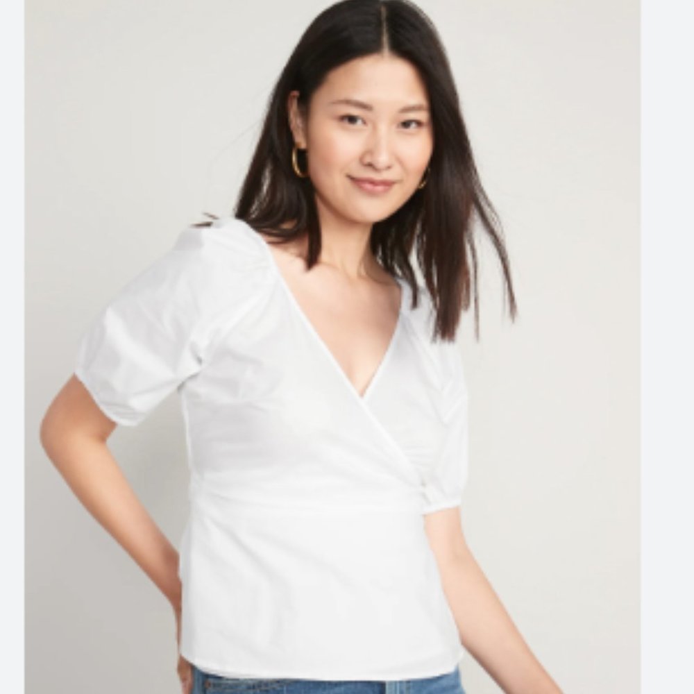 Puff Sleeve Wrap Peasant Blouse